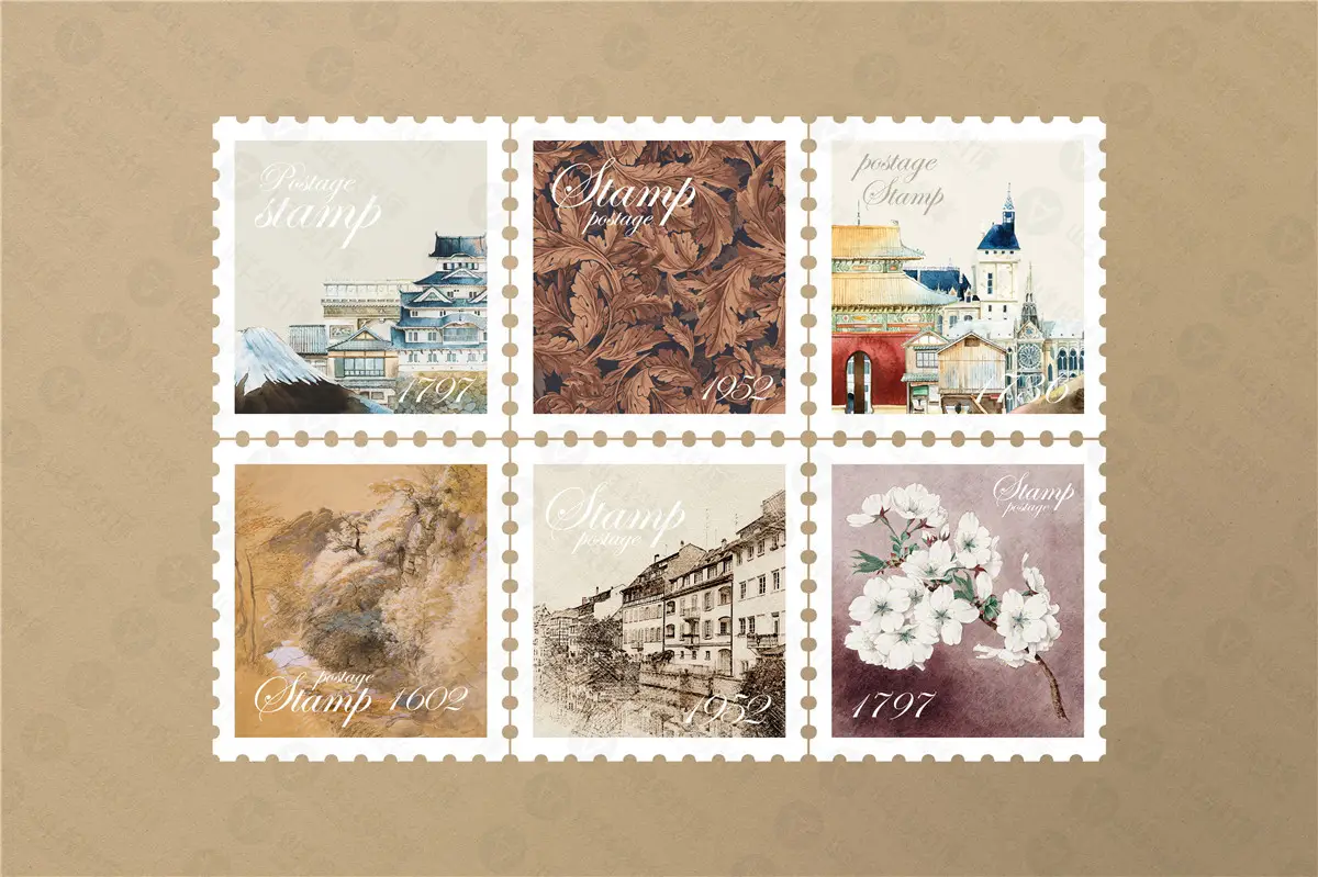 纪念邮票印花图案文创效果图展示VI智能贴图样机提案设计素材PSD