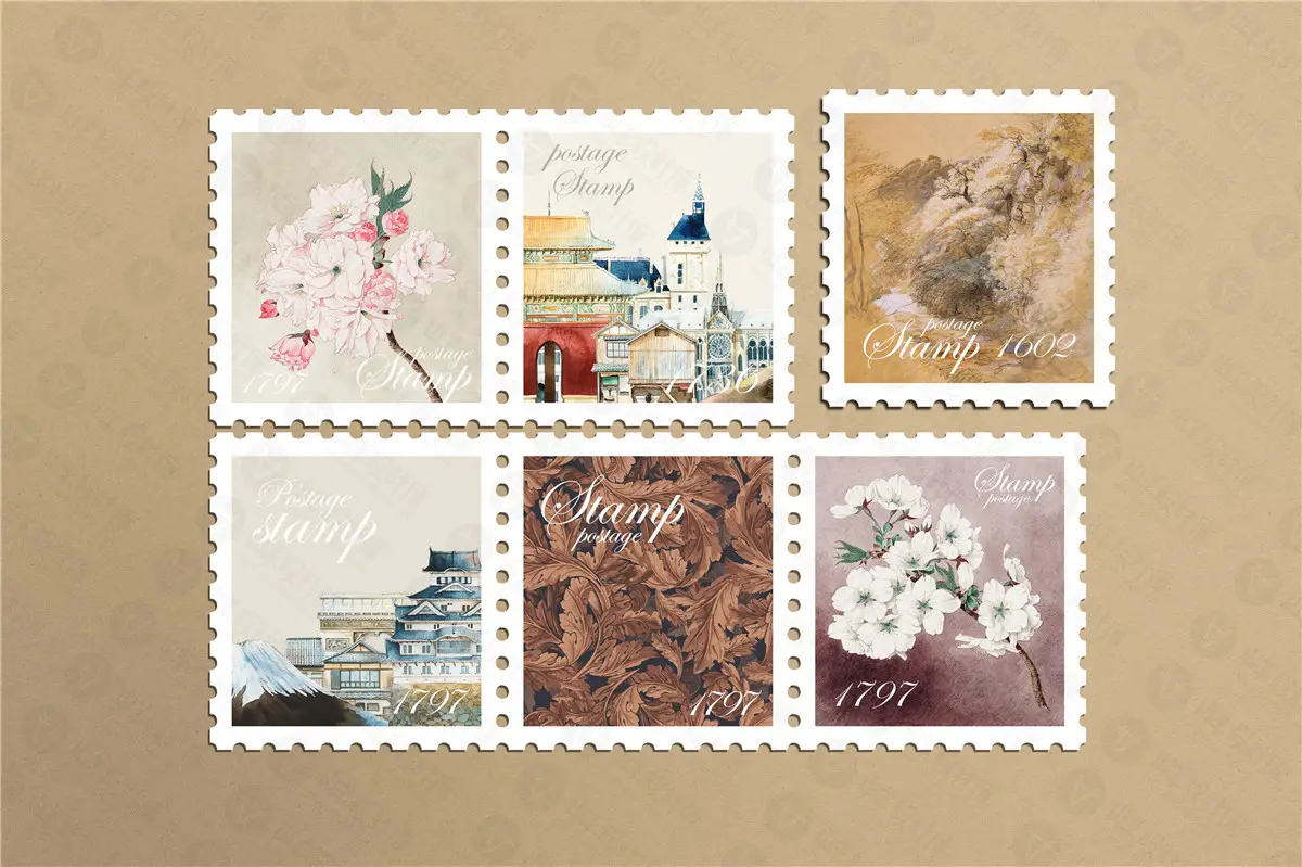 纪念邮票印花图案文创效果图展示VI智能贴图样机提案设计素材PSD