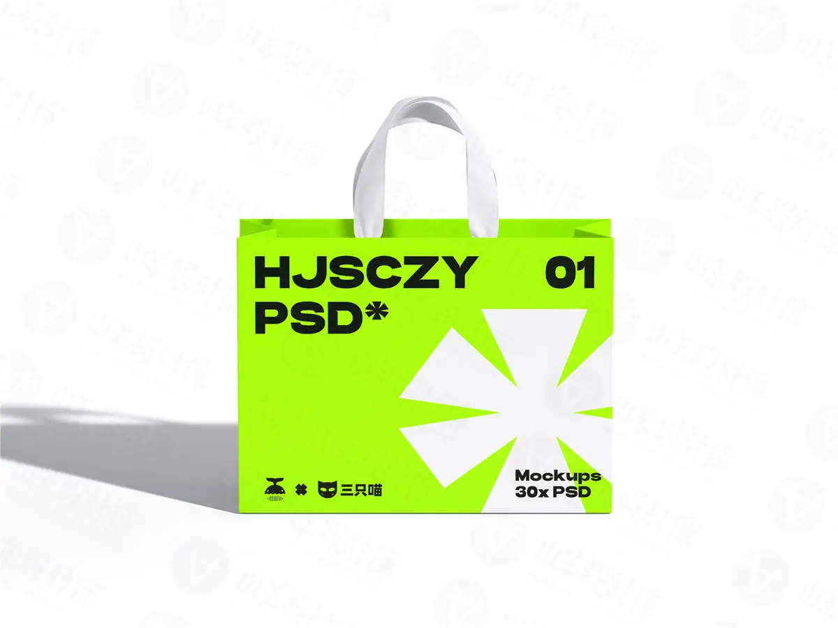 手提袋礼品购物袋包装效果图PS贴图样机刀模图刀版图设计素材PSD