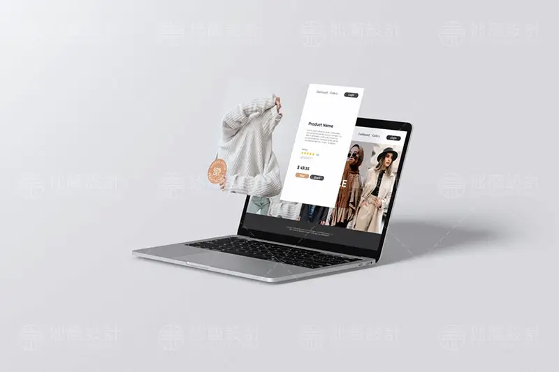 笔记本电脑屏幕分屏web网页界面ui设计作品展示贴图样机ps素材PSD