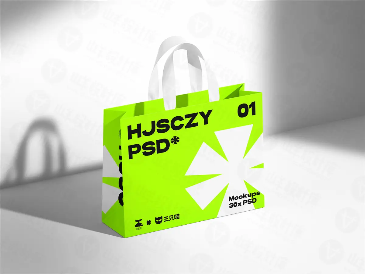 手提袋礼品购物袋包装效果图PS贴图样机刀模图刀版图设计素材PSD