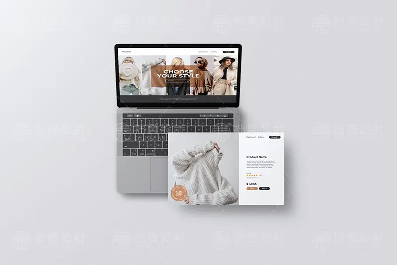 笔记本电脑屏幕分屏web网页界面ui设计作品展示贴图样机ps素材PSD