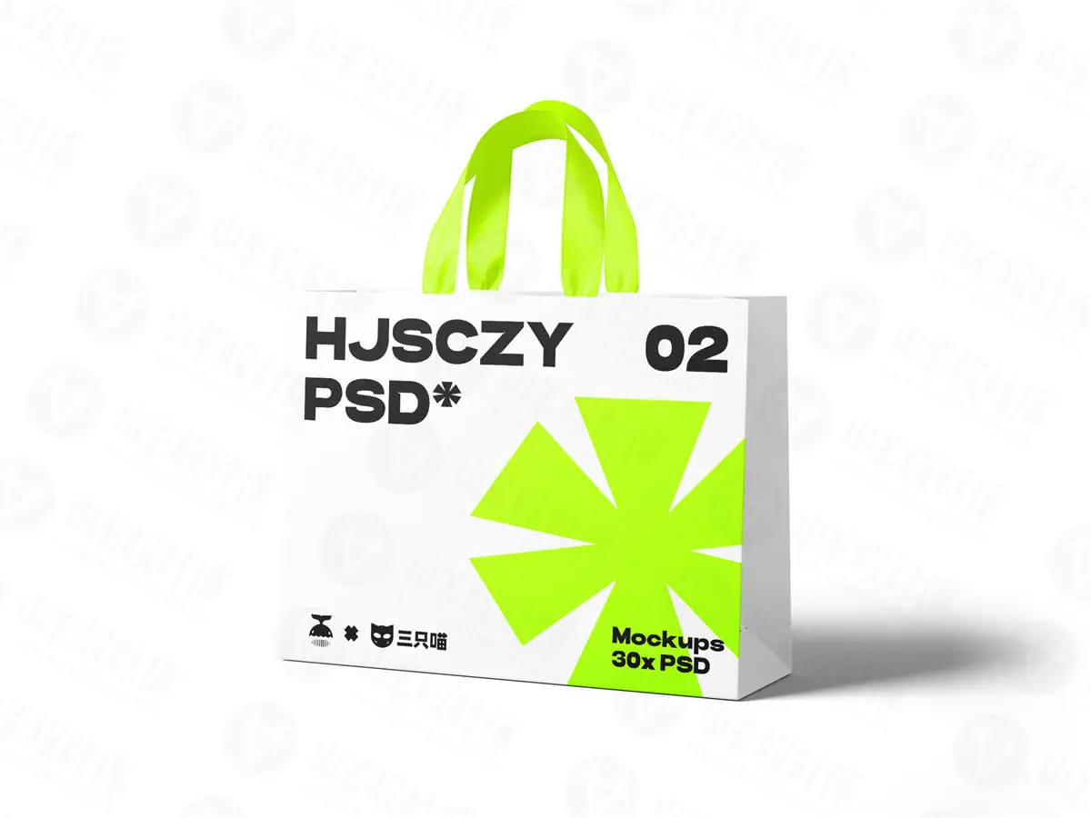 手提袋礼品购物袋包装效果图PS贴图样机刀模图刀版图设计素材PSD