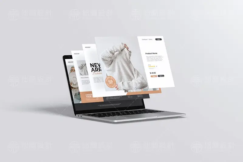 笔记本电脑屏幕分屏web网页界面ui设计作品展示贴图样机ps素材PSD