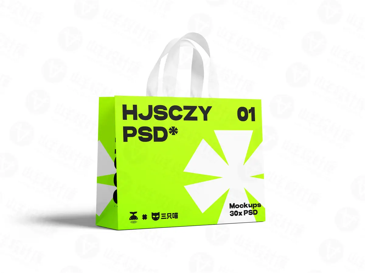 手提袋礼品购物袋包装效果图PS贴图样机刀模图刀版图设计素材PSD