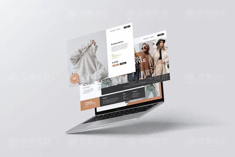 笔记本电脑屏幕分屏web网页界面ui设计作品展示贴图样机ps素材PSD