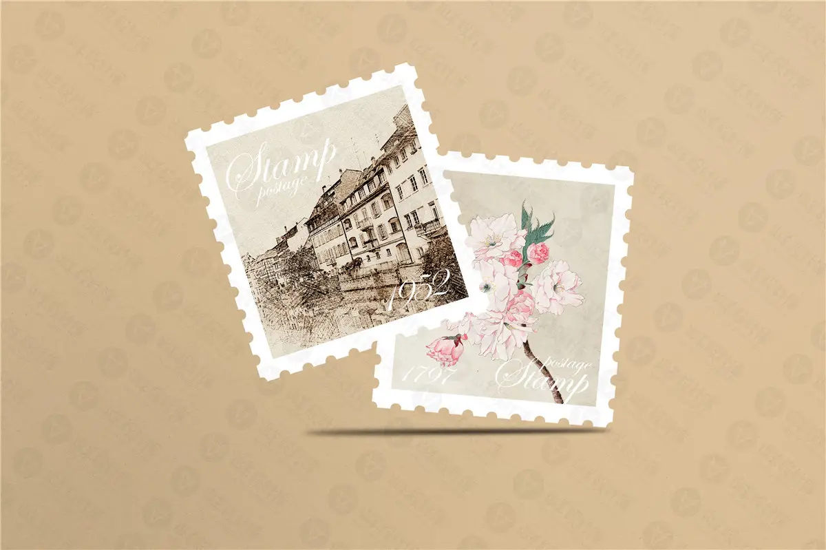 纪念邮票印花图案文创效果图展示VI智能贴图样机提案设计素材PSD