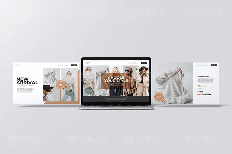 笔记本电脑屏幕分屏web网页界面ui设计作品展示贴图样机ps素材PSD