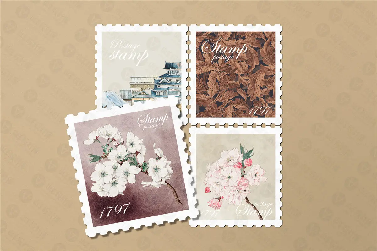 纪念邮票印花图案文创效果图展示VI智能贴图样机提案设计素材PSD