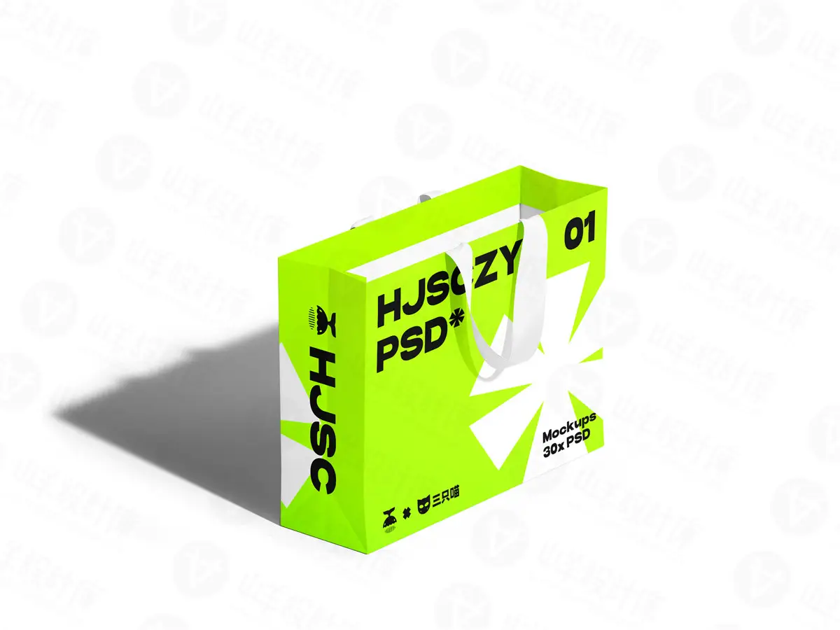 手提袋礼品购物袋包装效果图PS贴图样机刀模图刀版图设计素材PSD