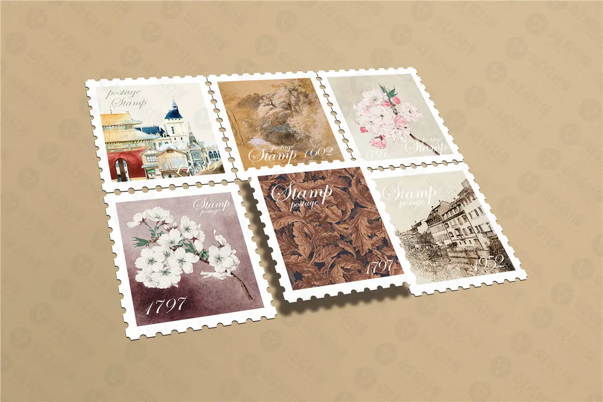 纪念邮票印花图案文创效果图展示VI智能贴图样机提案设计素材PSD