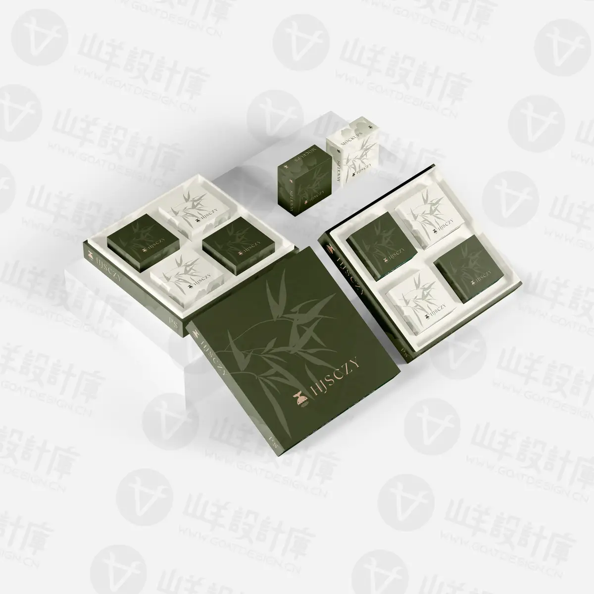 方形包装盒茶叶月饼糕点高级礼盒子刀模刀版展开图PS素材样机PSD