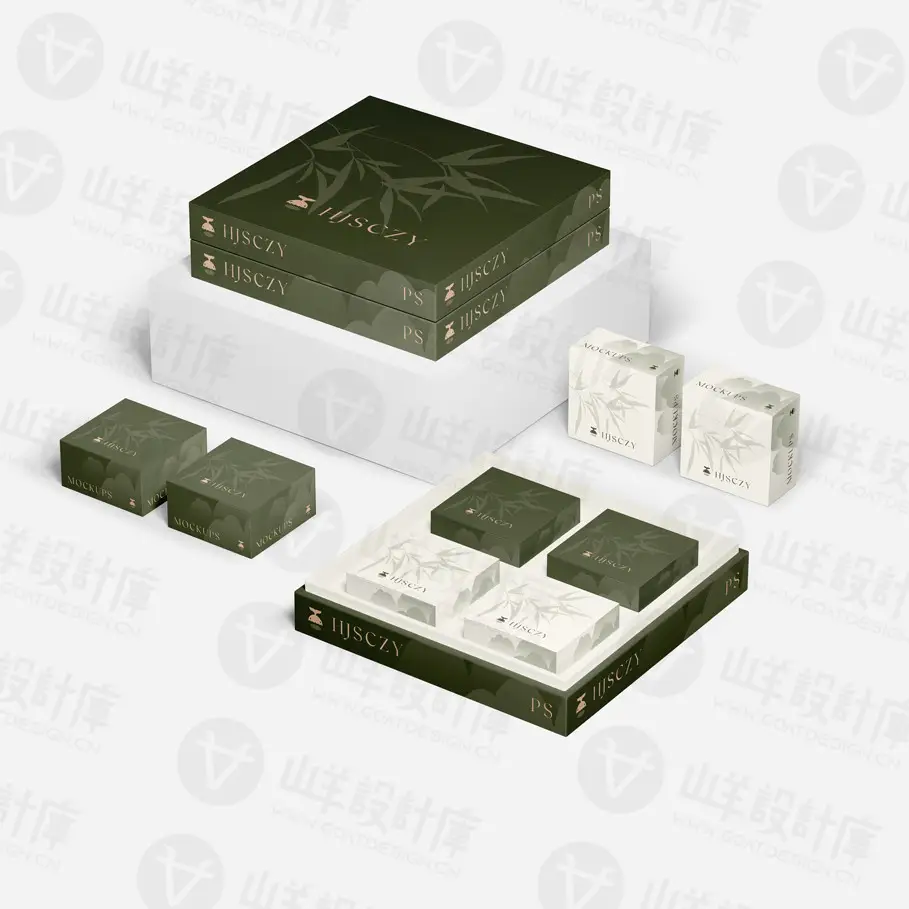 方形包装盒茶叶月饼糕点高级礼盒子刀模刀版展开图PS素材样机PSD