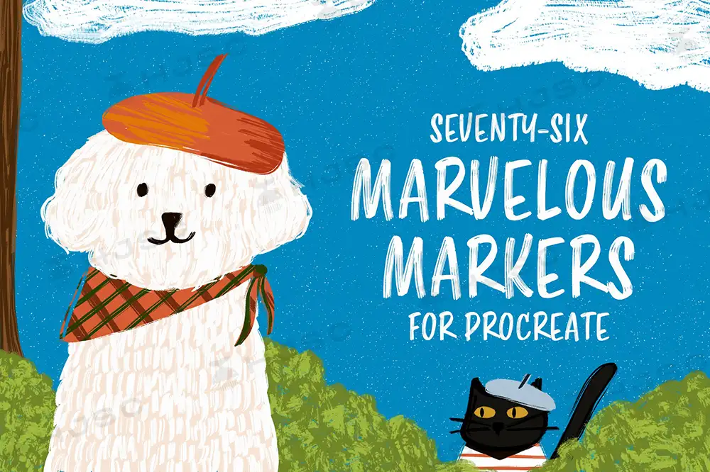 笔刷可爱卡通趣味儿童插画线条颗粒纹理马克笔涂鸦全套