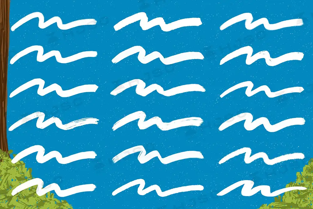 笔刷可爱卡通趣味儿童插画线条颗粒纹理马克笔涂鸦全套