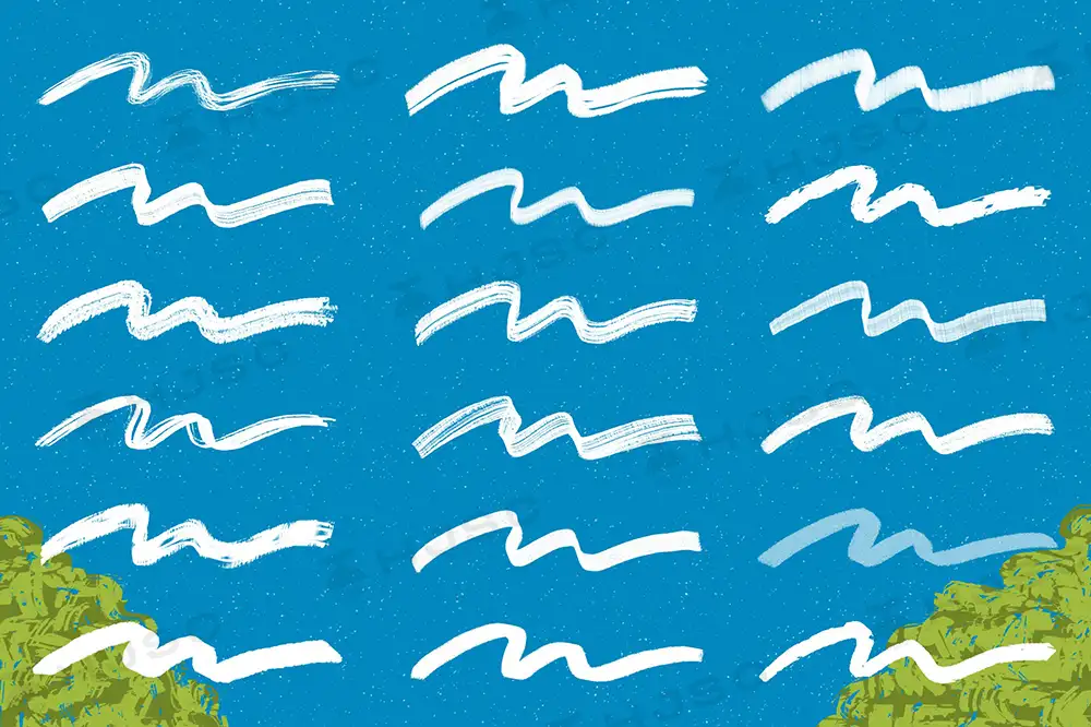 笔刷可爱卡通趣味儿童插画线条颗粒纹理马克笔涂鸦全套