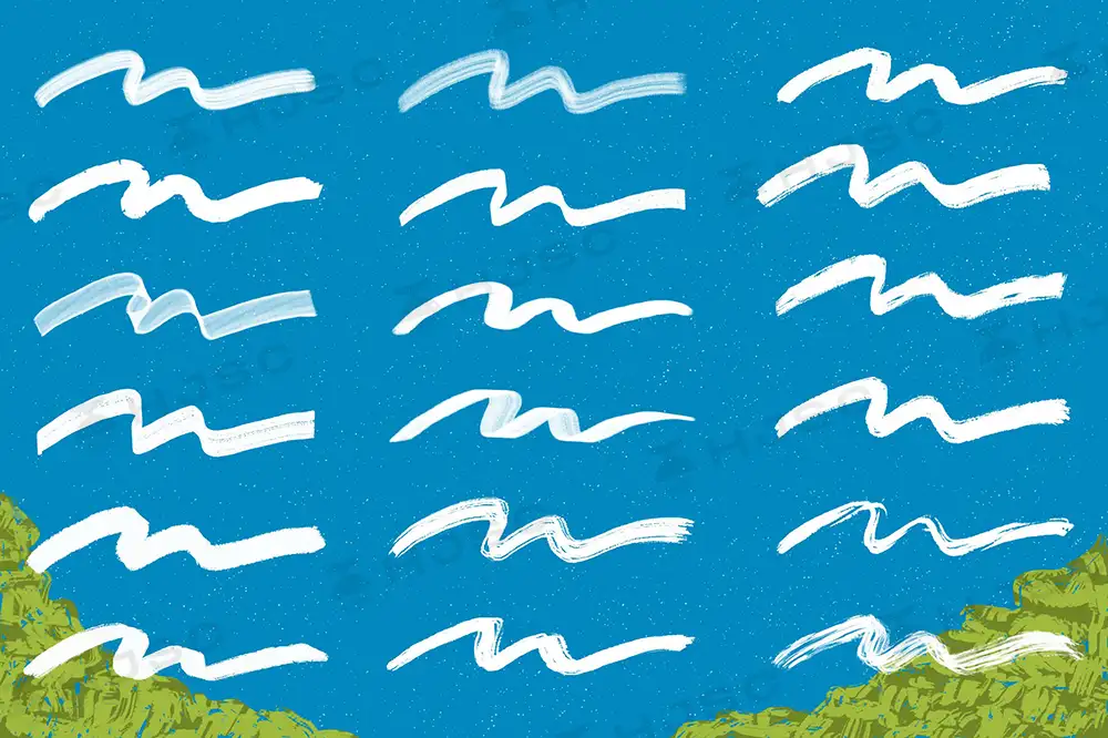 笔刷可爱卡通趣味儿童插画线条颗粒纹理马克笔涂鸦全套