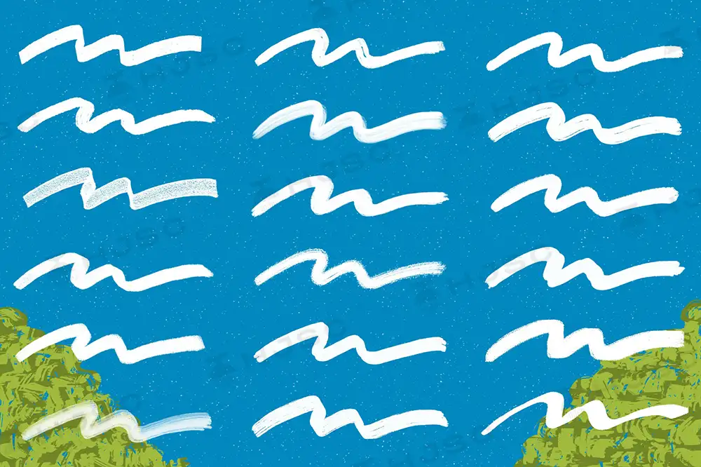 笔刷可爱卡通趣味儿童插画线条颗粒纹理马克笔涂鸦全套