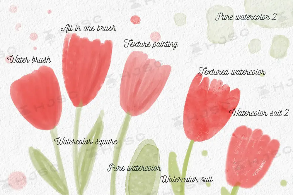 全套水彩背景纸纹淡彩晕染水痕逼真质感水彩画procreate笔刷