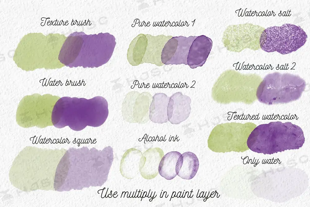 全套水彩背景纸纹淡彩晕染水痕逼真质感水彩画procreate笔刷