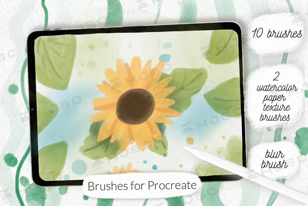 全套水彩背景纸纹淡彩晕染水痕逼真质感水彩画procreate笔刷