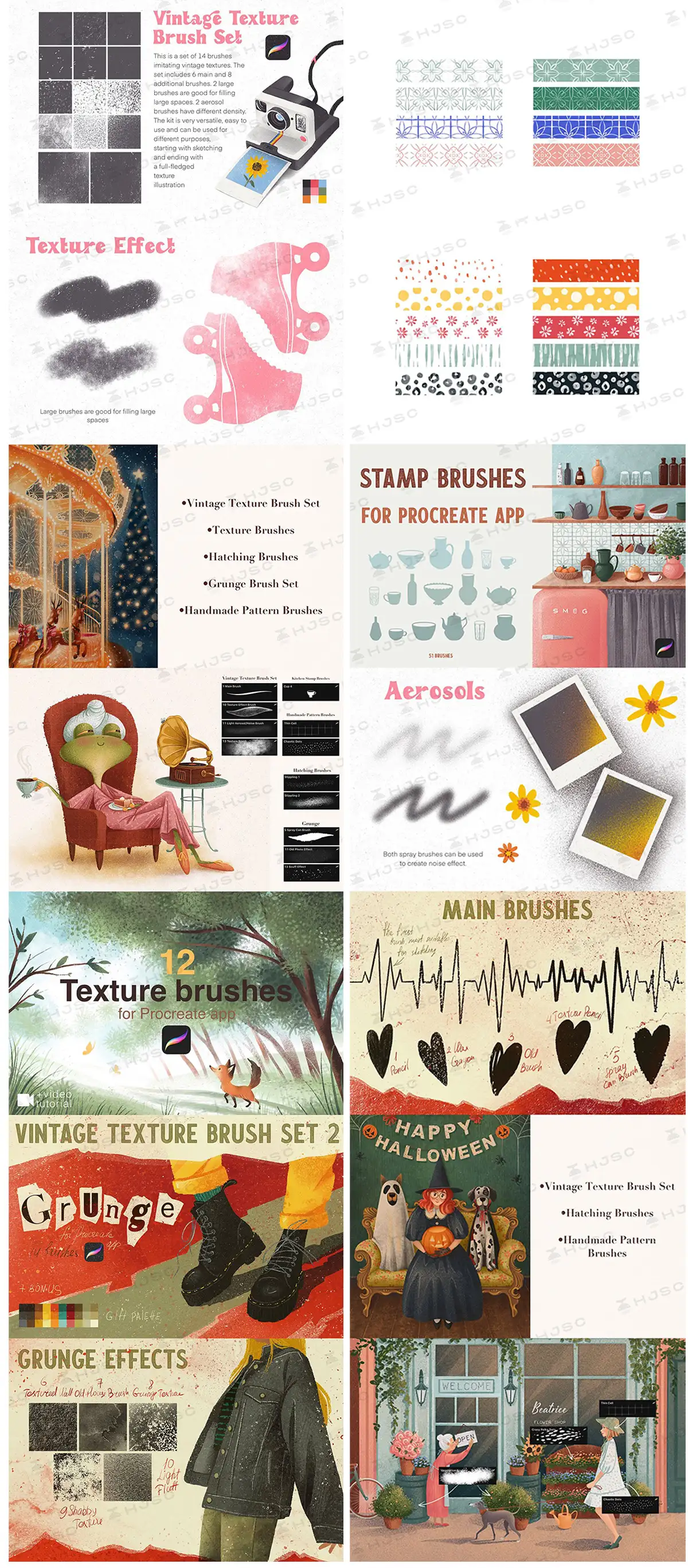 复古纹理笔刷合集噪点颗粒肌理儿童故事绘本插画干介质procreate笔刷