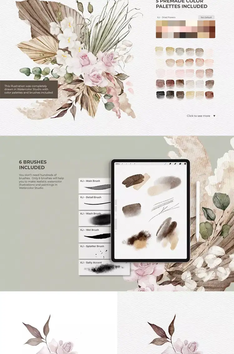 超级真实水彩质感Watercolor Brushes Kit 套装Procreate笔刷