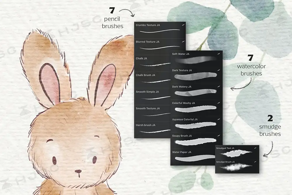 水彩笔刷全套铅笔水彩纸纹淡彩晕染水痕质感水彩画色卡procreate笔刷