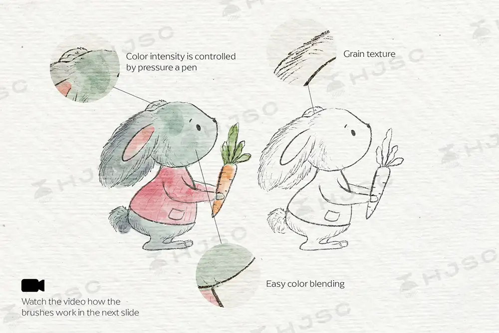 水彩笔刷全套铅笔水彩纸纹淡彩晕染水痕质感水彩画色卡procreate笔刷