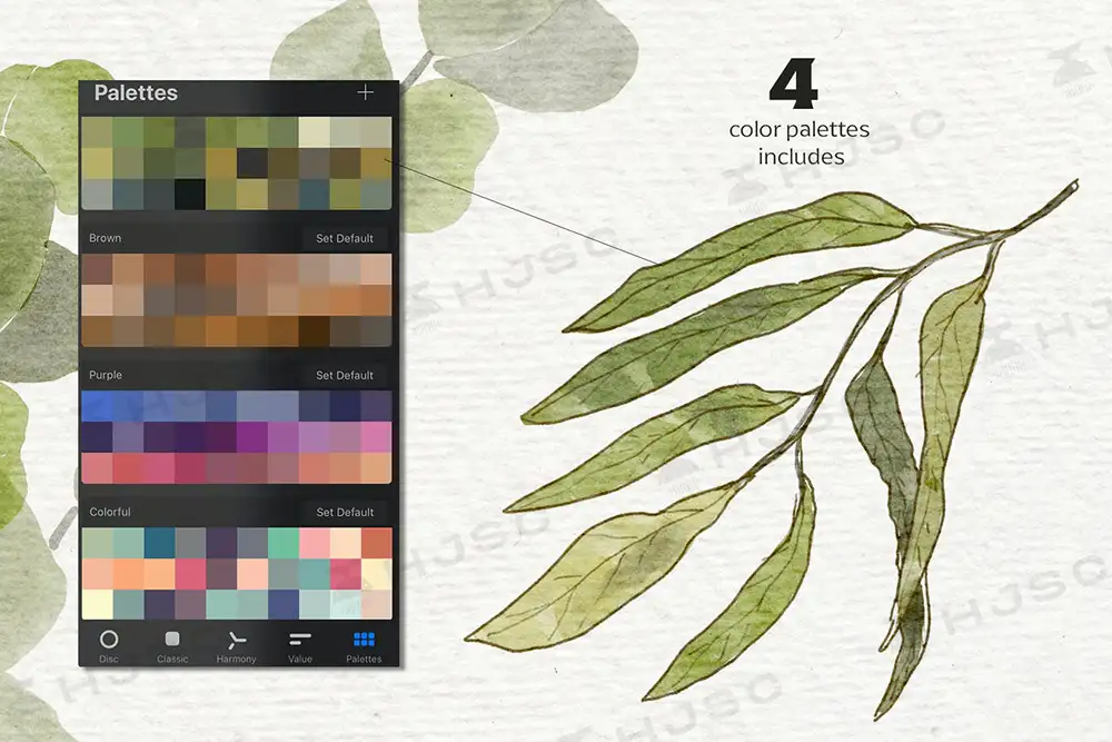 水彩笔刷全套铅笔水彩纸纹淡彩晕染水痕质感水彩画色卡procreate笔刷