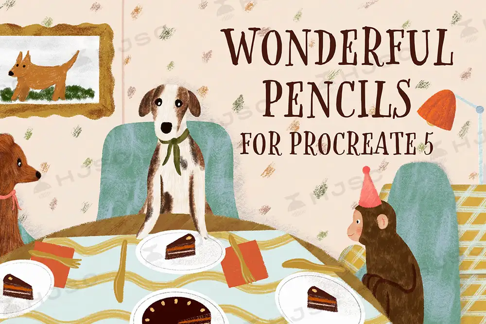 趣味儿童插画绘本风插图铅笔粗糙质感纹理蜡笔绘画Procreate笔刷