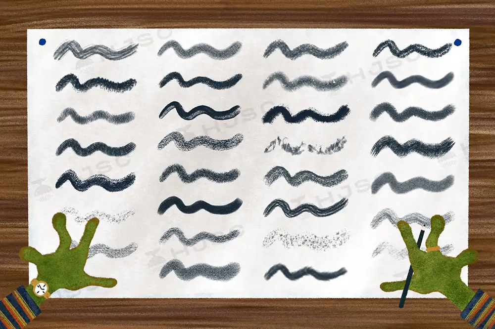 趣味儿童插画绘本风插图铅笔粗糙质感纹理蜡笔绘画Procreate笔刷