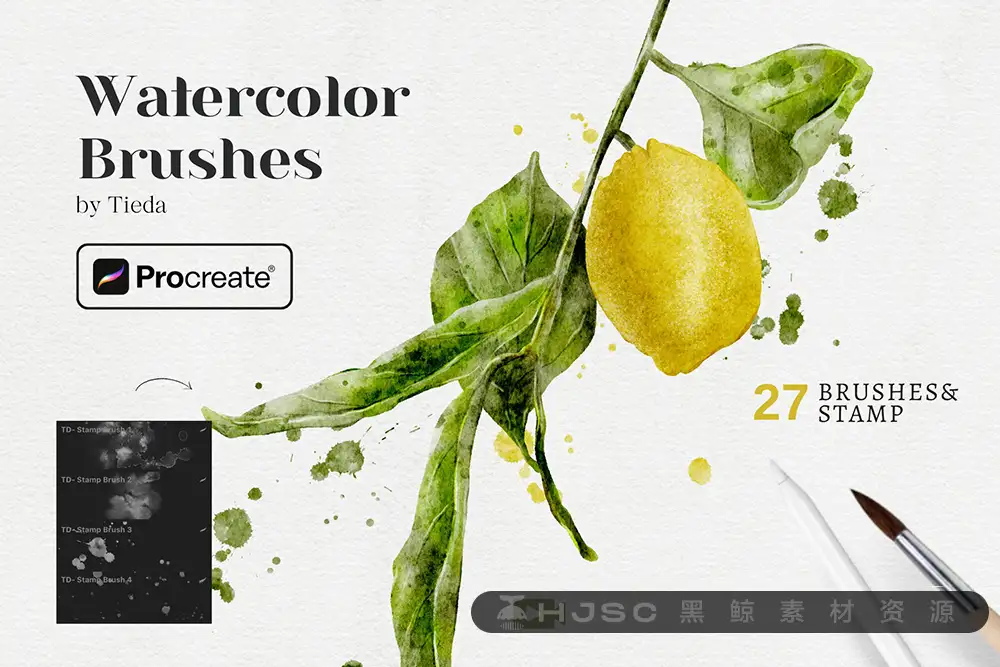 真实质感水彩笔刷纸张肌理纹理湿画水痕晕染色卡全套procreate笔刷