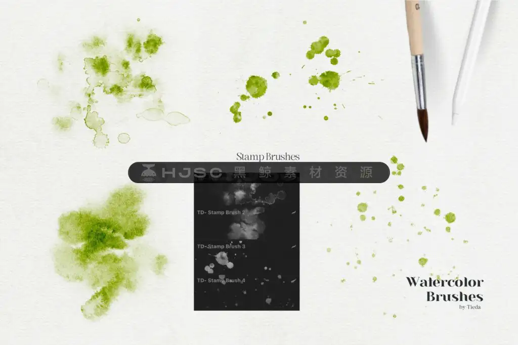 真实质感水彩笔刷纸张肌理纹理湿画水痕晕染色卡全套procreate笔刷