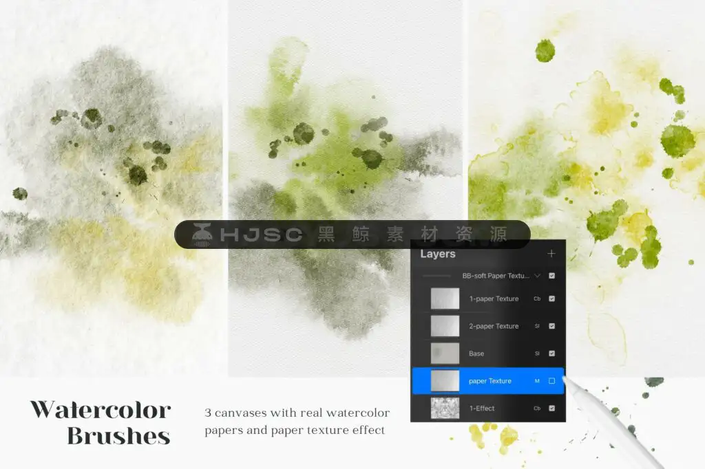 真实质感水彩笔刷纸张肌理纹理湿画水痕晕染色卡全套procreate笔刷