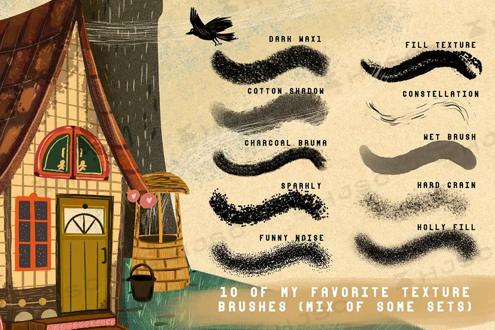 童话故事主题全套儿童绘本插画复古噪点质感纹理procreate笔刷