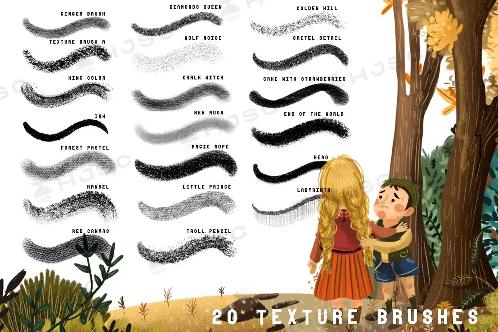 童话故事主题全套儿童绘本插画复古噪点质感纹理procreate笔刷