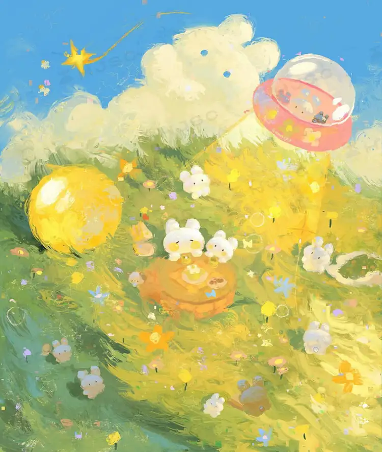 Happyyu插画师油画水粉油画棒肌理可爱卡通儿童厚涂procreate笔刷