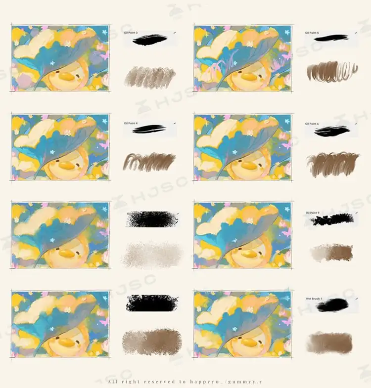 Happyyu插画师油画水粉油画棒肌理可爱卡通儿童厚涂procreate笔刷