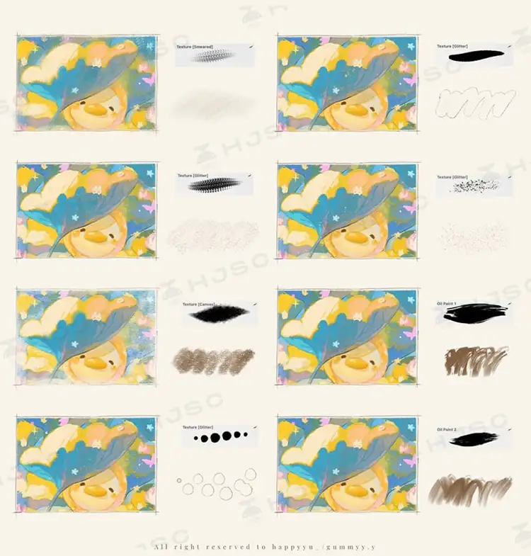 Happyyu插画师油画水粉油画棒肌理可爱卡通儿童厚涂procreate笔刷