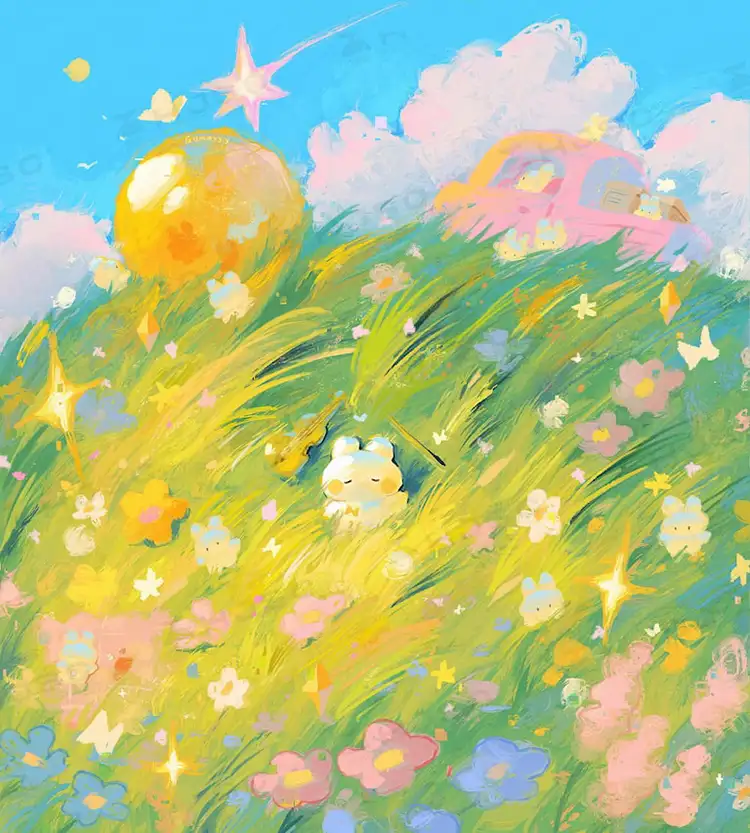 Happyyu插画师油画水粉油画棒肌理可爱卡通儿童厚涂procreate笔刷