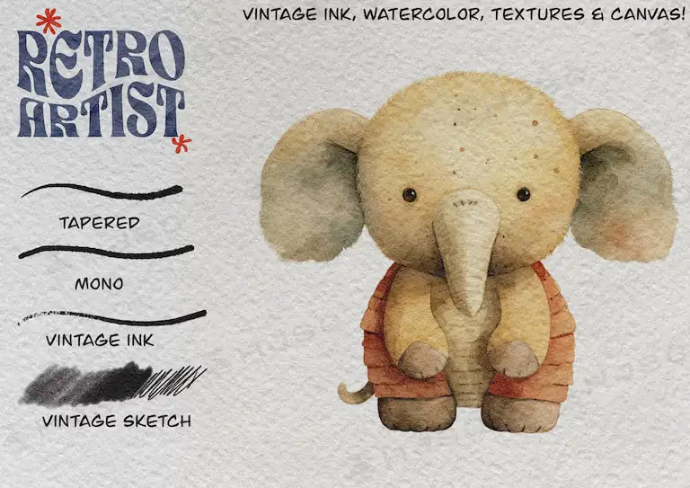 复古艺术水彩画水墨纹理质感纸张纹理人像Procreate笔刷全套