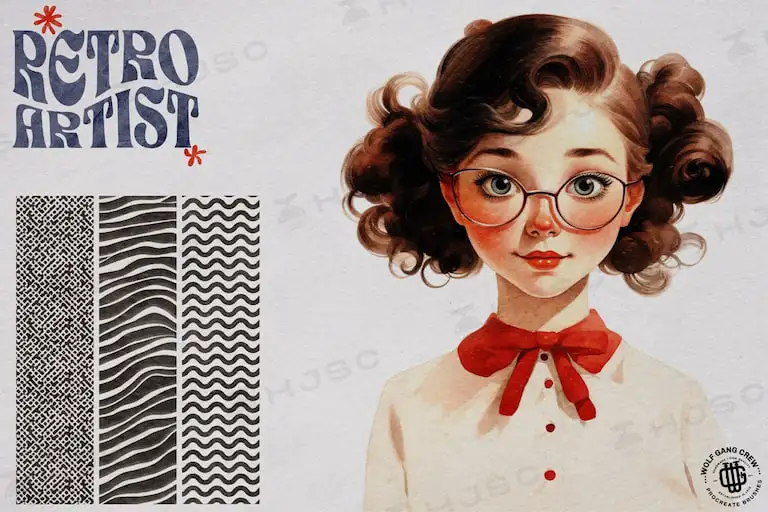 复古艺术水彩画水墨纹理质感纸张纹理人像Procreate笔刷全套