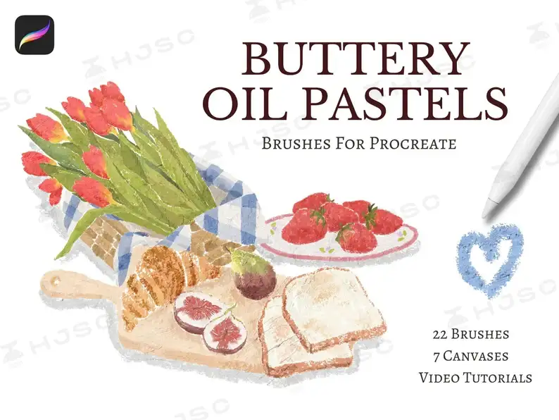 油画棒笔刷奶油质感纹理美食插画立体厚涂绘画procreate笔刷全套