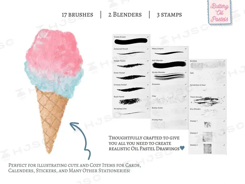 油画棒笔刷奶油质感纹理美食插画立体厚涂绘画procreate笔刷全套