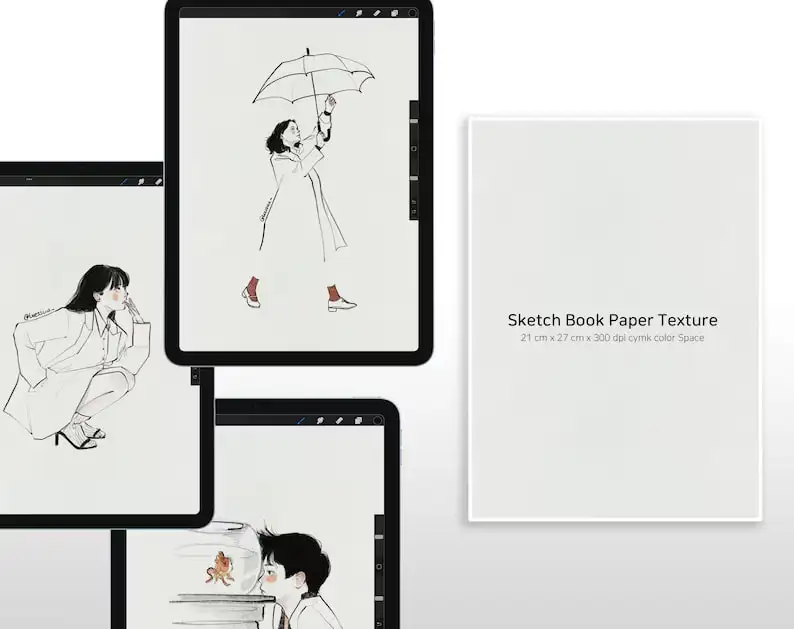 韩国插画师Leessuu素描人像画笔纸纹铅笔速写起稿procreate笔刷