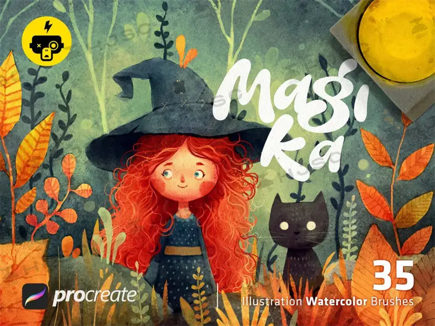 水彩笔刷绘本儿童插画纹理色卡纸纹绘画procreate笔刷全套