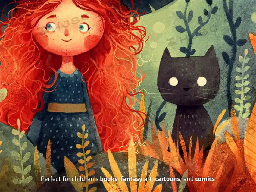 水彩笔刷绘本儿童插画纹理色卡纸纹绘画procreate笔刷全套