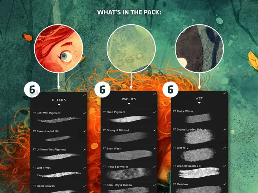 水彩笔刷绘本儿童插画纹理色卡纸纹绘画procreate笔刷全套