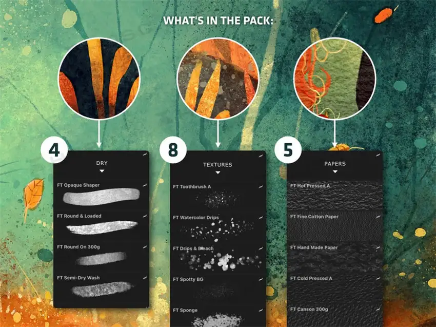 水彩笔刷绘本儿童插画纹理色卡纸纹绘画procreate笔刷全套